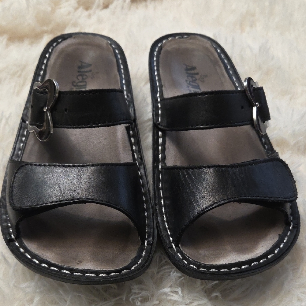 Black Leather Slide Sandals